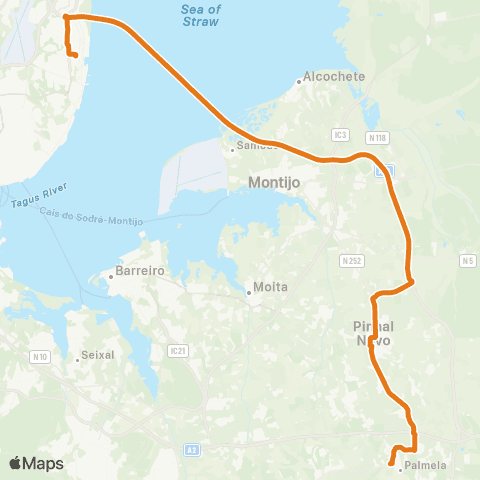 Carris Metropolitana Lisboa (Oriente) - Palmela (Terminal) map