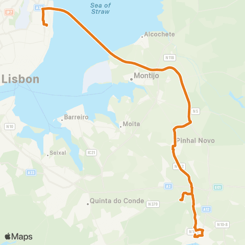 Carris Metropolitana Lisboa (Oriente) - Setúbal (Its) via Palmela map