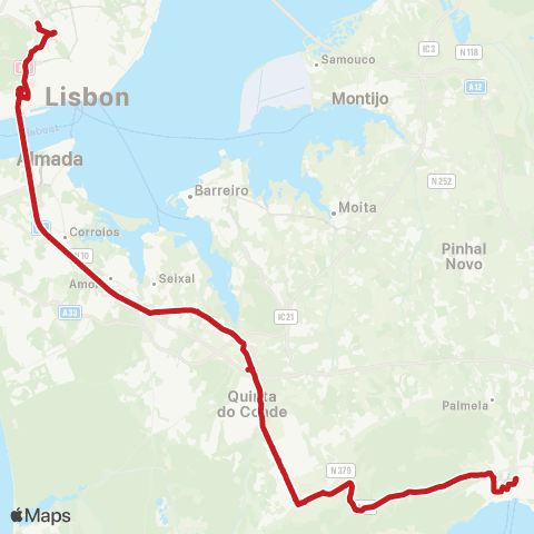 Carris Metropolitana Lisboa (Sete Rios) - Setúbal (Its) via Azeitão map