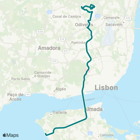 Carris Metropolitana Cidade Nova - Costa Da Caparica map