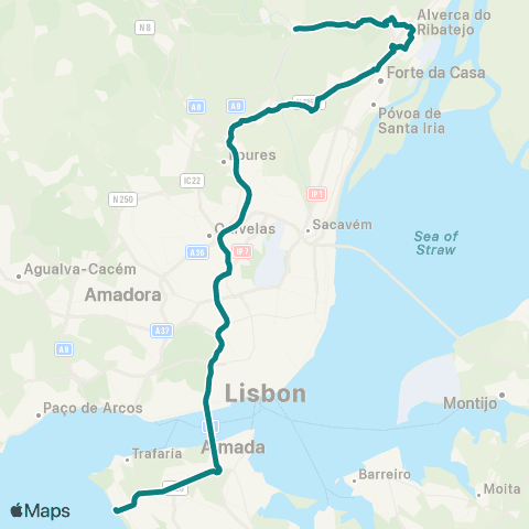 Carris Metropolitana Bucelas - Costa Da Caparica map