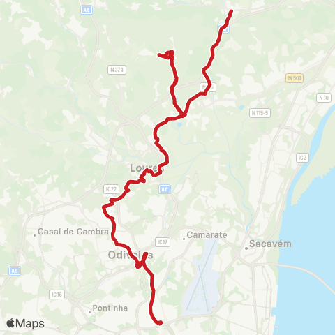 Carris Metropolitana Bucelas - Lisboa (Campo Grande) via Cabeço De Montachique E Ramada map