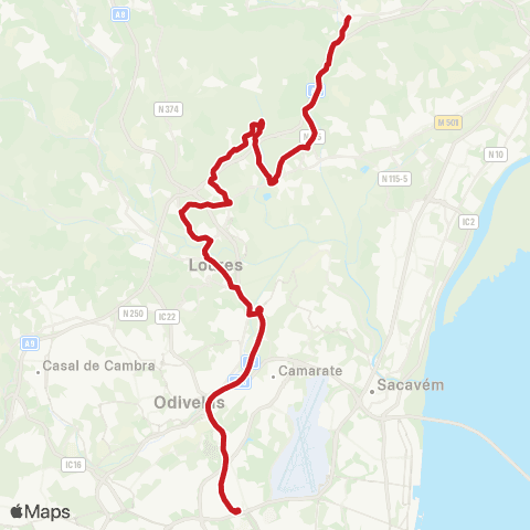 Carris Metropolitana Bucelas - Lisboa (Campo Grande) via Ribas E Manjoeira map