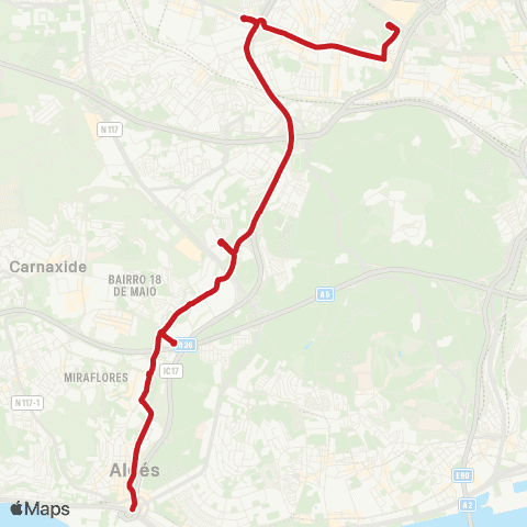 Carris Metropolitana Algés (Estação) - Colégio Militar (Metro) map