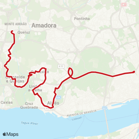 Carris Metropolitana Marquês De Pombal (Metro) - Monte Abraão (Estação) via Algés map