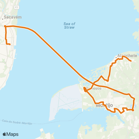 Carris Metropolitana Alcochete (Freeport) - Lisboa (Oriente) via Montijo map
