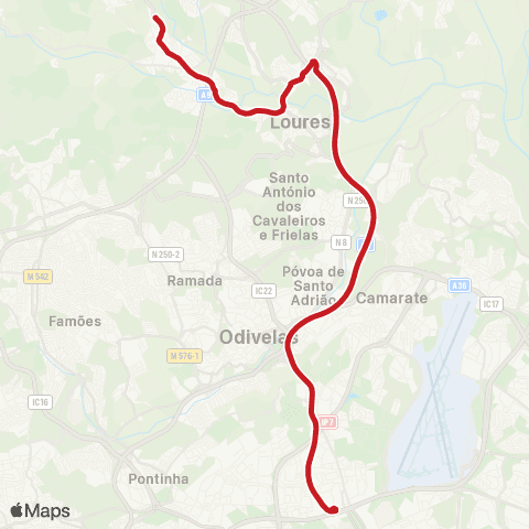 Carris Metropolitana Guerreiros - Lisboa via A8 map