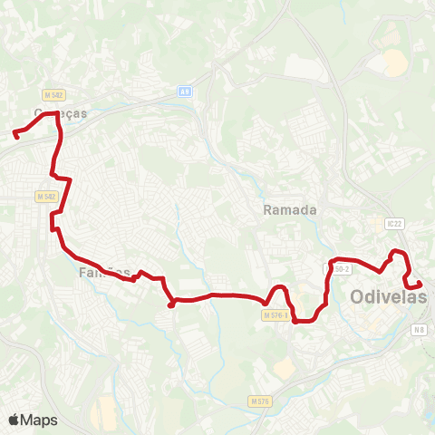 Carris Metropolitana Caneças (Escola Secundária) - Odivelas (Metro) via Quinta Das Pretas map