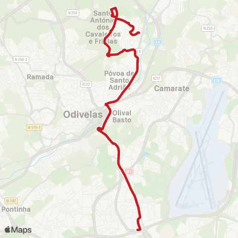 Carris Metropolitana Lisboa (Campo Grande) - Santo António Dos Cavaleiros via Lumiar E Cidade Nova map