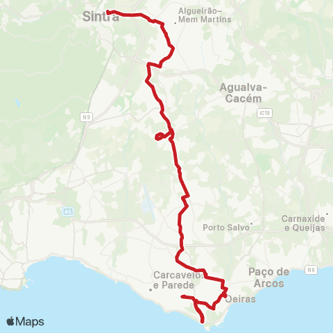 Carris Metropolitana Carcavelos (Estação) - Portela Sintra (Estação Sul) map