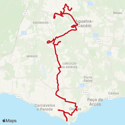 Carris Metropolitana Carcavelos (Estação) - Rio De Mouro (Estação Sul) map