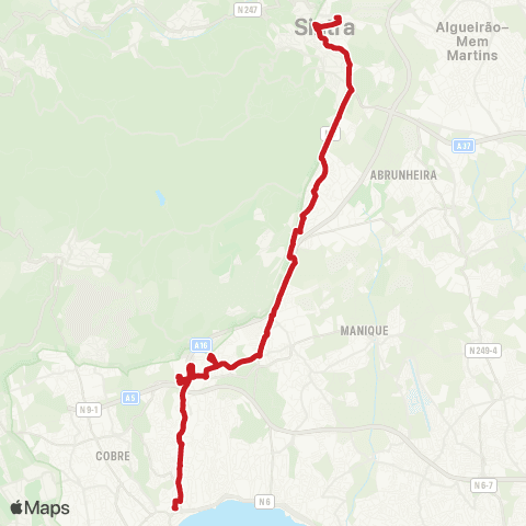 Carris Metropolitana Cascais (Terminal) - Portela Sintra (Estação Sul) map
