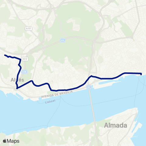 Carris Cais Sodré - Linda-a-Velha map