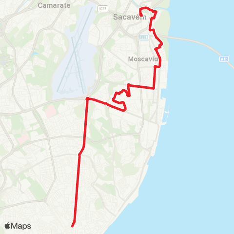 Carris Martim Moniz - Sacavém (Urb. Real Forte) map