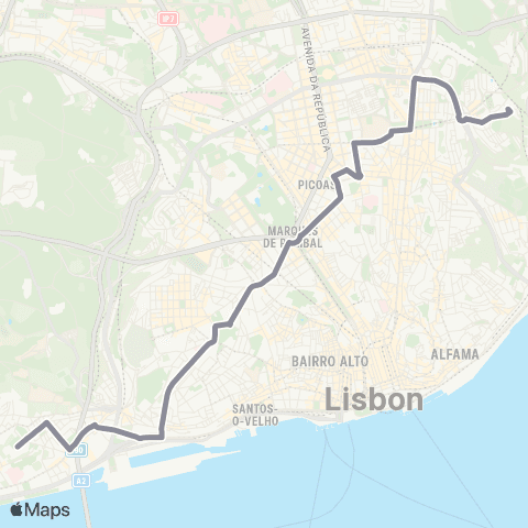 Carris Av. Guerra Junqueiro - Calvário map