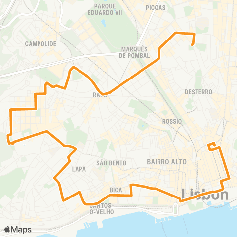 Carris Campo Ourique - Gomes Freire map