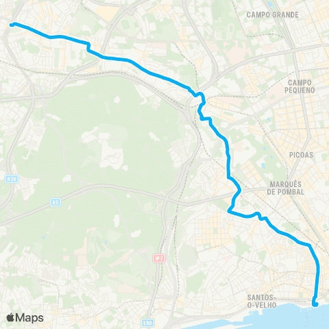 Carris Cais Sodré - Portas Benfica map