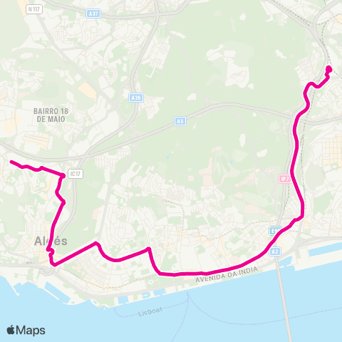 Carris Estação Campolide - R. Junqueira (Centro Congressos) map