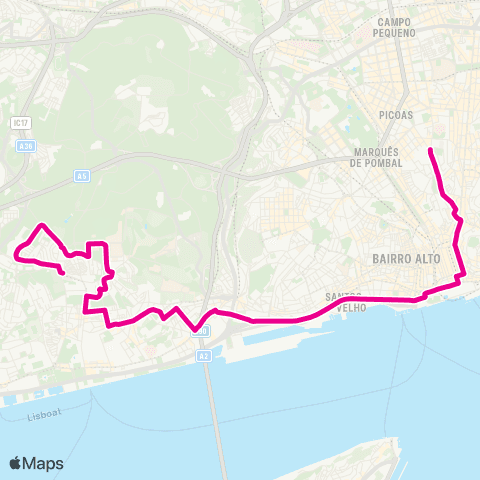 Carris Alcântara - Av. 24 Julho - Desterro map