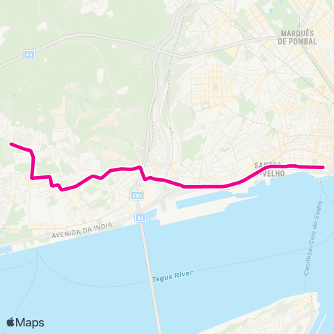 Carris Cais Sodré - Cemitério Ajuda map
