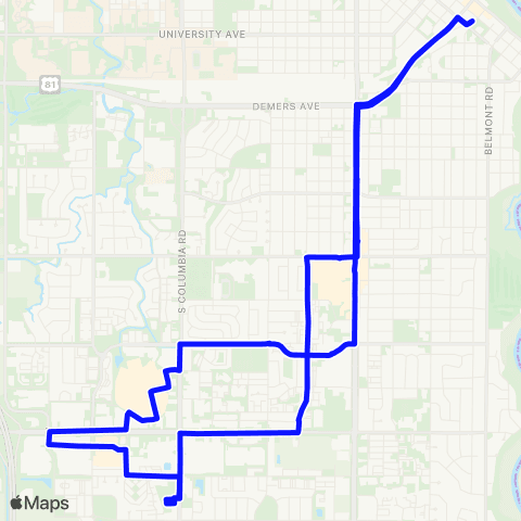 Cities Area Transit Columbia Mall > Midtown - Downtown MTC map