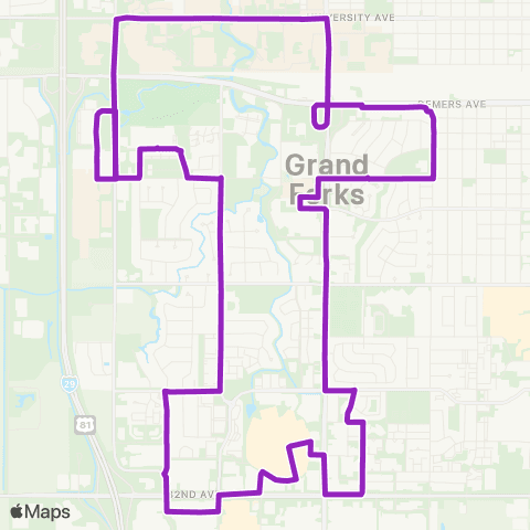 Cities Area Transit Clockwise to Altru Columbia Rd - Super Target - UND map