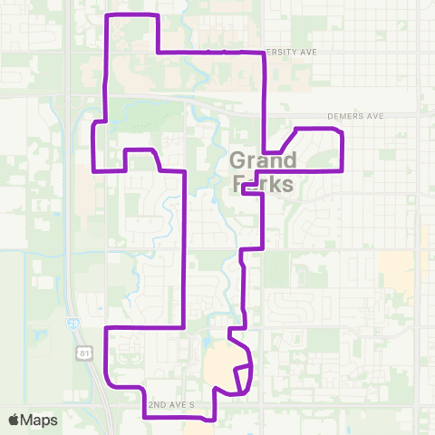 Cities Area Transit Counterclockwise to Super Target - Altru Columbia Rd - UND map