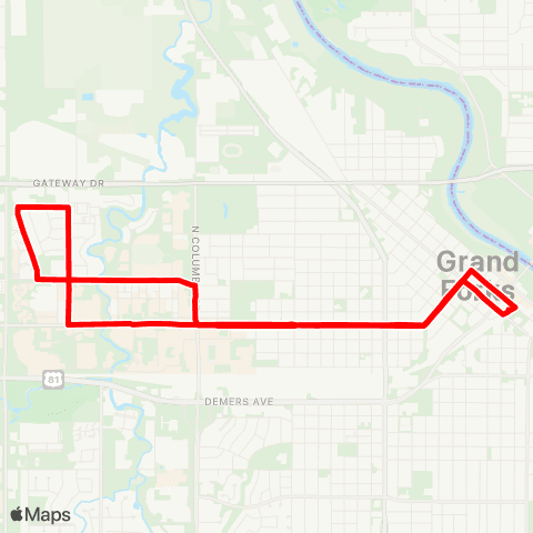 Cities Area Transit UND > Stanford Center - Downtown map