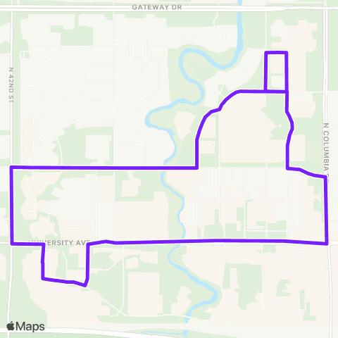 Cities Area Transit Clockwise to 6th Ave - University Rd map