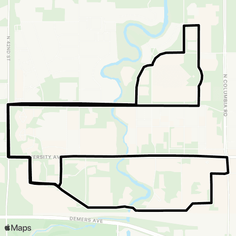 Cities Area Transit Counterclockwise to Univ Rd - Campus Rd map