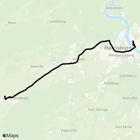 rabbittransit - Capital Region Shippensburg/Newville/Carlisle/Harrisburg map