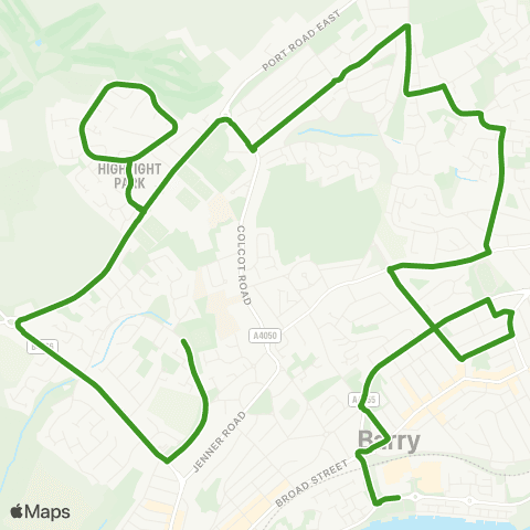 Cardiff Bus Colcot Tesco - Barry Kwik Fit map
