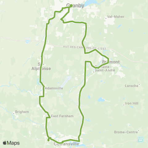 Circuit Brome-Yamaska Granby - Cowansville - Bromont - Granby map