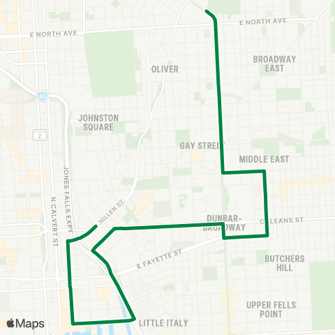 Charm City Circulator Green Route map