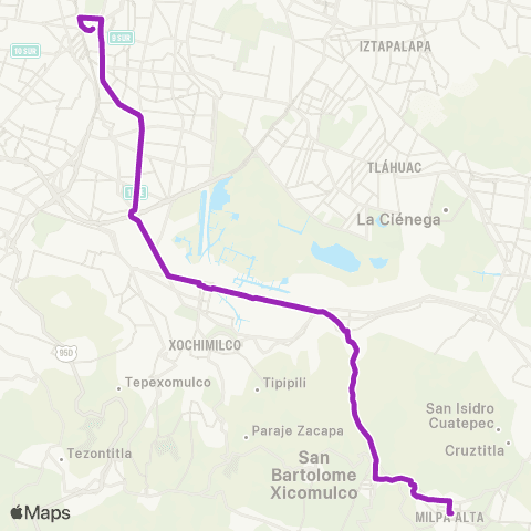 Corredores Concesionados Tasqueña - Milpa Alta map