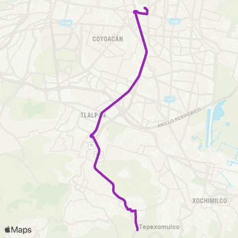 Corredores Concesionados Taxqueña - Pirul map