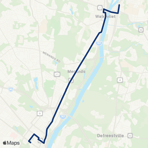 CDTA Albany - Troy via Watervliet map