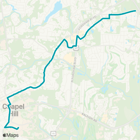 Chapel Hill Transit D - UNC Hospitals / Franklin St / Old Durham Rd map
