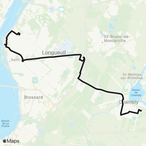 exo Chambly-Richelieu-Carignan Chambly - Terminus Longueuil - Cégep e.-Montpetit map