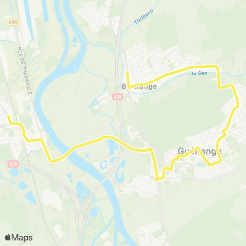 TeMo'B (Citéline) Uckange Gare SNCF <-> Bertrange Transformateur map