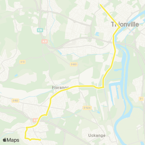 TeMo'B (Citéline) Fameck Mermoz <-> Thionville Sécurité sociale map