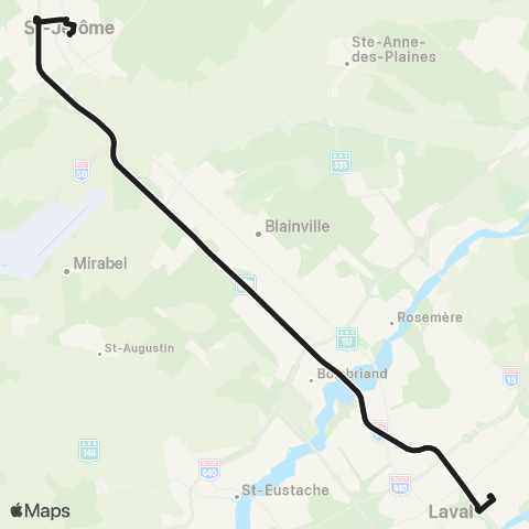 exo Laurentides Saint-Jérôme - Laval Express map