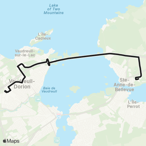 exo La Presqu'Île Terminus Vaudreuil - Cégep John Abbott map