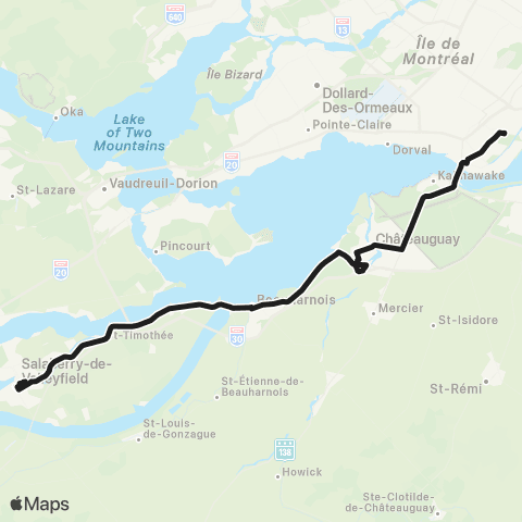 exo Sud-Ouest Vlyfld - Beauharnois - Châteauguay - Mtl map