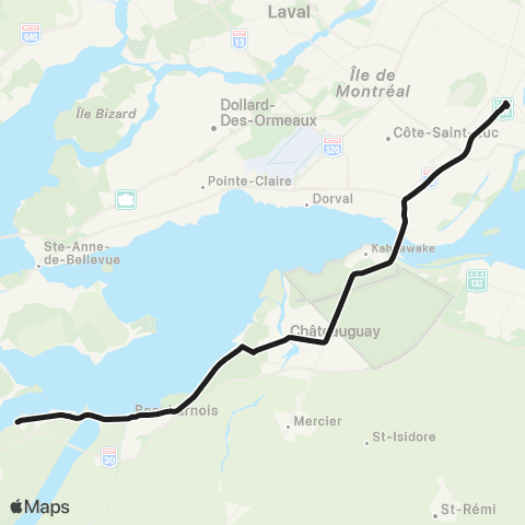 exo Sud-Ouest Châteauguay - Montréal (Centre-Ville) map