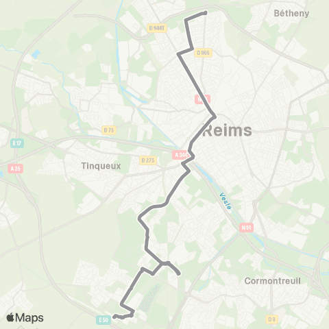 Grand Reims Mobilités Neufchâtel - Hôp. Debré / Gare Champagne TGV map