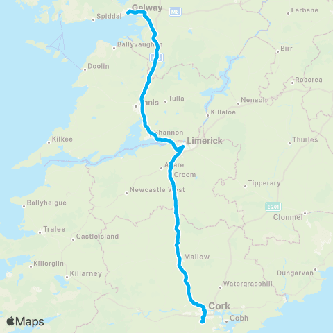 Citylink Galway - Limerick - Cork Airport map