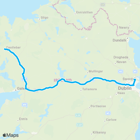 Citylink Castlebar - Dublin - Dublin Airport map