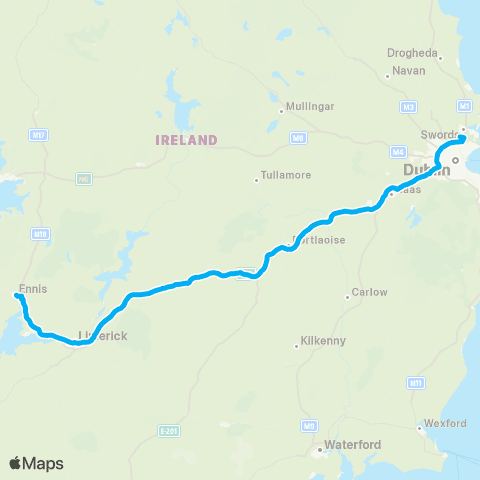 Citylink Ennis - Limerick - Dublin Airport map