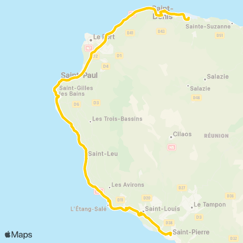 Car Jaune Aéroport Roland Garros / St-Pierre par les Plages map